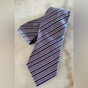 STEFANO RICCI Luxury Collection Silk Tie Navy Blue Gold Geometric Stripe Italy